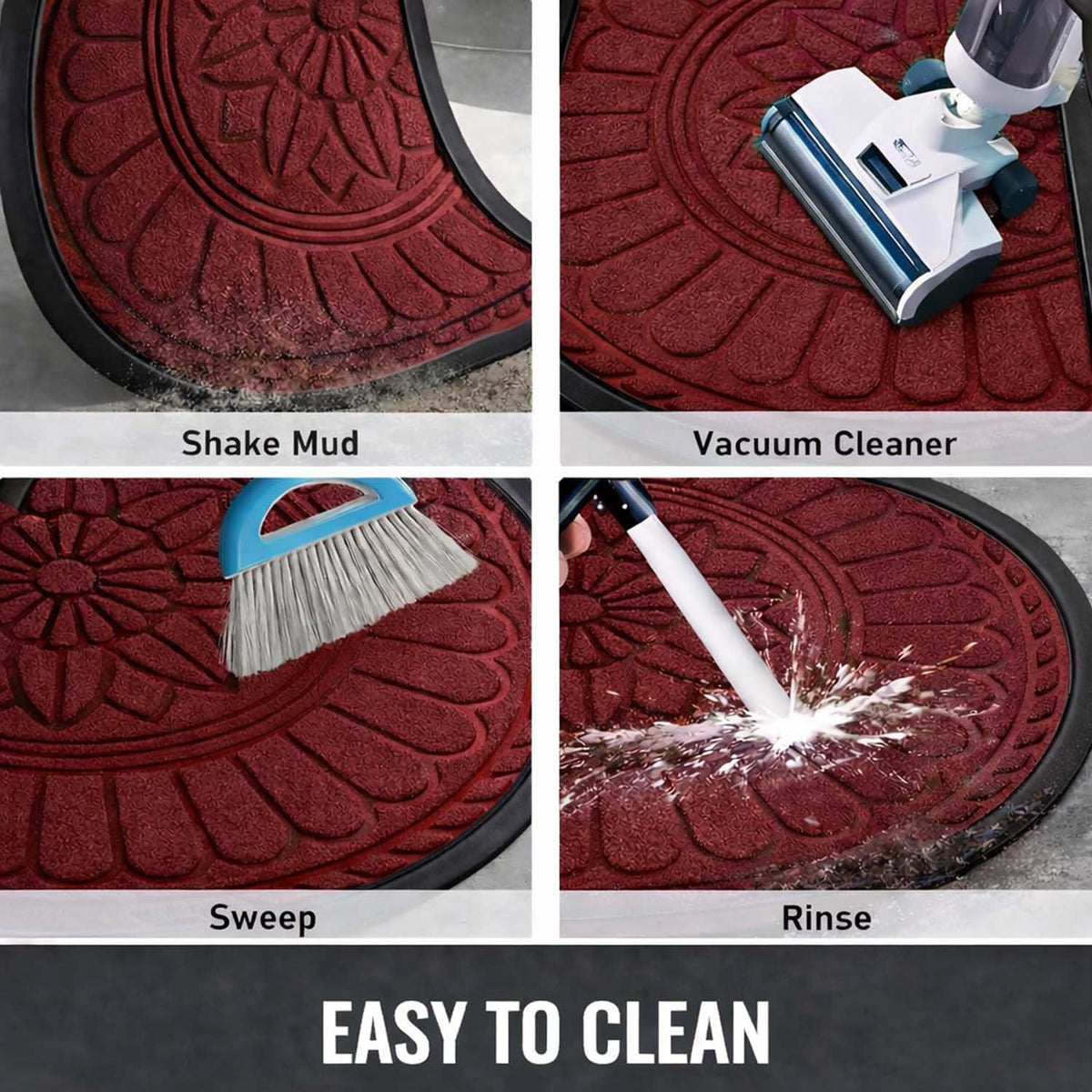 Image 3 of Go Hooked Rubber Half Circle Door Mat 70x44 cm | Anti Slip Waterproof Entrance Door Mat for Home & Office | Outdoor Semi Circle Main Door Floor Mat for Bathroom, Kitchen, Bedroom | Imperial Lotus Red