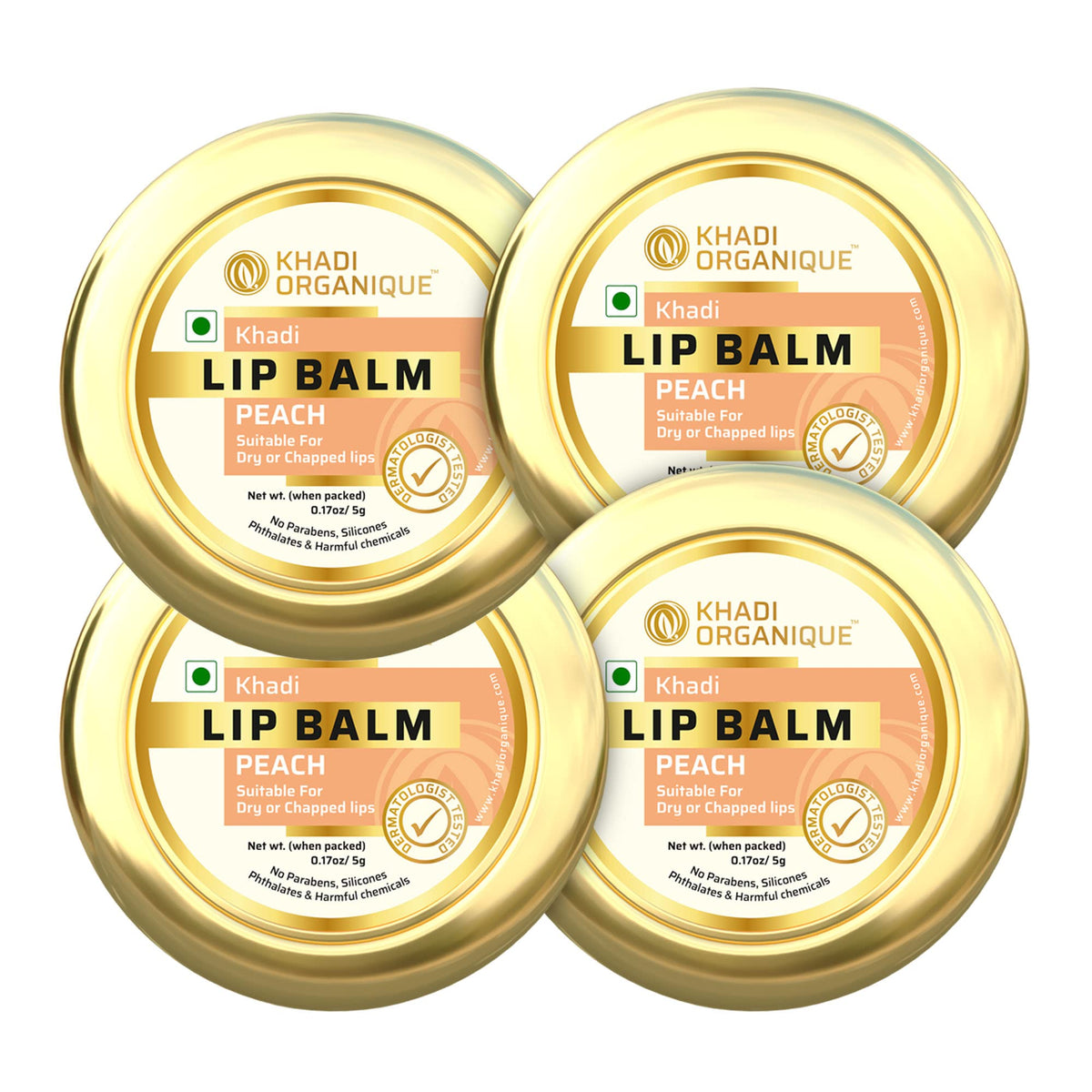 Image 1 of 5 gm / Pack of 4 for the product Khadi Organique Peach Lip Balm with Natural Essential Oils