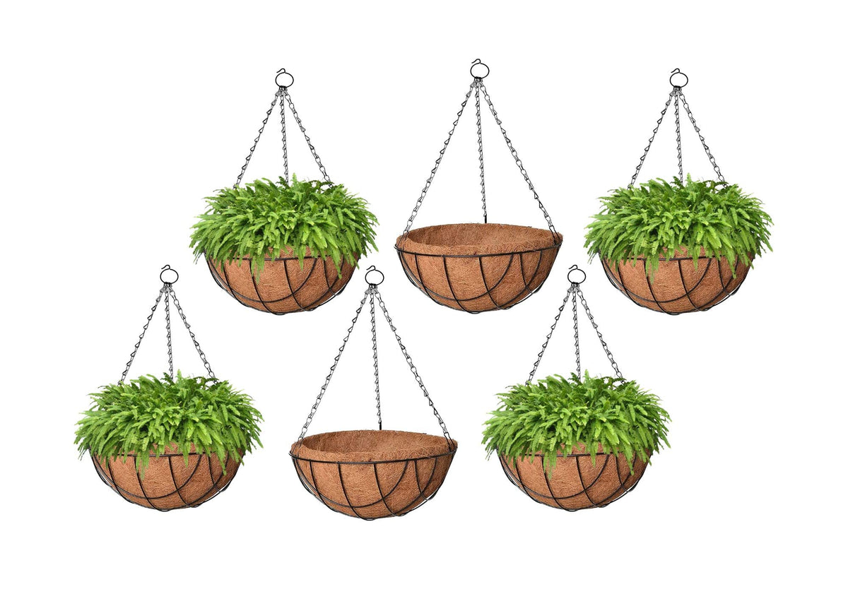 Image 1 of Default Title for the product Go Hooked 10" Coir Hanging Basket/Coco Gardening Liner with Hanging Pots and Metal Hanging Chain/Hanging Planters- Set of 6 (Brown)