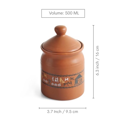 Image 5 of ExclusiveLane Warli Village Tales Handcrafted Ceramic Pickle Jar With Lid 500 ML