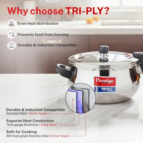 Image 5 of Prestige 3 Litre Triply Svachh Handi Outerlid Pressure Cooker