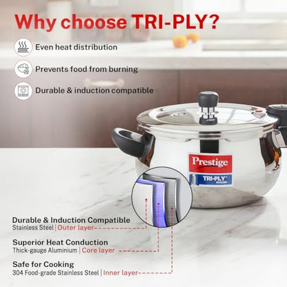 Image 5 of Prestige 3 Litre Triply Svachh Handi Outerlid Pressure Cooker