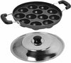 Image 1 of Default Title for the product DRUNNA Non-Stick 12 Cavity Appam Patra Paddu Paniyarakkal Maker Chatty Paniyaram Pan Ponganal Baati Litti Baking Pot with Steel Lid (Aluminium, Non-Stick)
