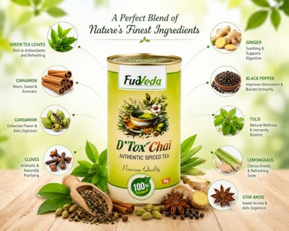 Image 5 of FudVeda Premium Natural Loose Leaf Tea | Authentic Tea Blend | Rich Aroma & Smooth Taste | Hygienically Packed | Daily Refreshment (D'tox Chai, Pack of 1)