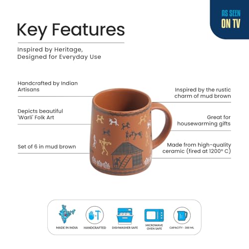 Image 3 of ExclusiveLane Warli Village Tales Handcrafted Ceramic Coffee Mug Set of 6 300 ML
