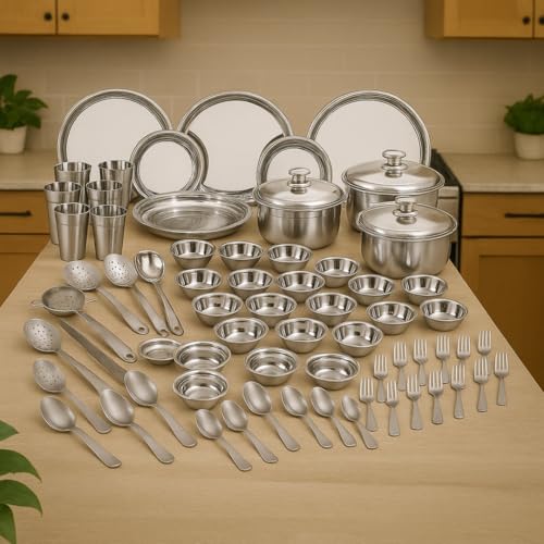 Image 1 of 101 pieces for the product neelam Stainless Steel Dinner Set