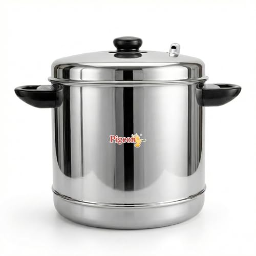 Image 1 of Round-6 Plates 24 Idlies for the product Pigeon Classic Stainless Steel Idli Cooker with Whistle Indicator | Idly Cooker Pot | Steel Idli Maker with Silver Lid - 6 Plates (for 24 Idlies)