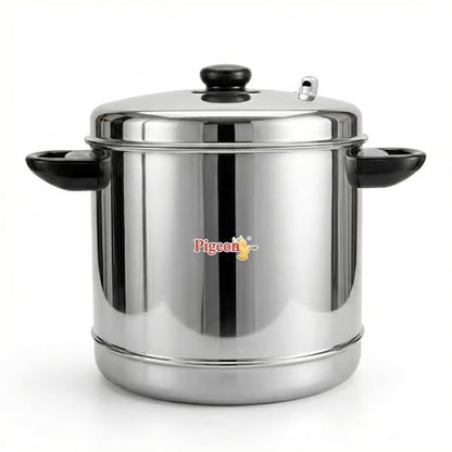 Image 1 of Round-6 Plates 24 Idlies for the product Pigeon Classic Stainless Steel Idli Cooker with Whistle Indicator | Idly Cooker Pot | Steel Idli Maker with Silver Lid - 6 Plates (for 24 Idlies)