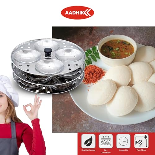 Image 3 of AADHIK Stainless Steel Idli Maker 3 Plate 13 Idli Cooker | Heavy Gauge Idli Stand with 13 Big Idli Capacity | Multipurpose Idli Steamer for Dhokla, Modak & Momo | Kitchen Accessories