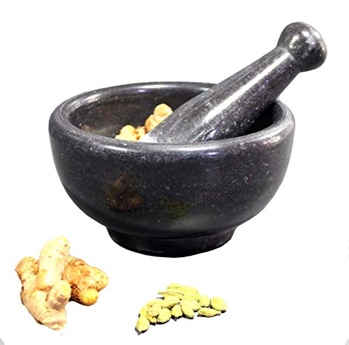 Image 4 of KLEO 6" Wide (BIG SIZE) BLACK Natural Marble Stone Mortar And Pestle Set