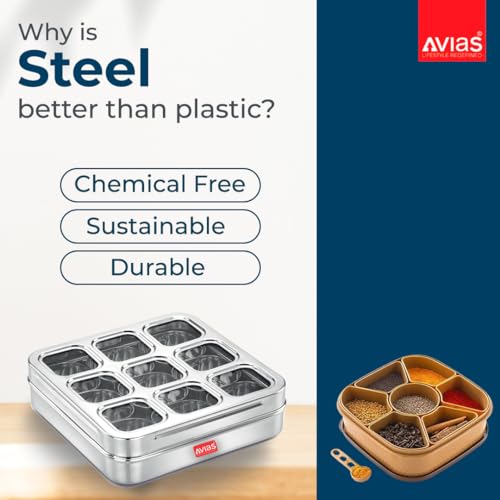 Image 4 of AVIAS 9-in-1 Stainless Steel Masala/Spice Box