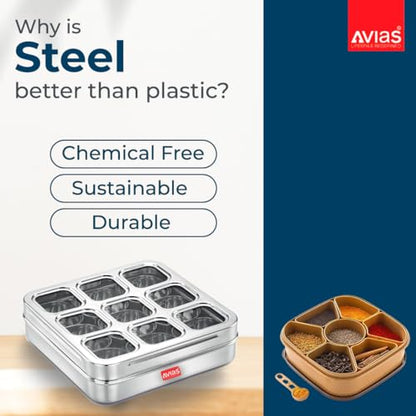 Image 4 of AVIAS 9-in-1 Stainless Steel Masala/Spice Box