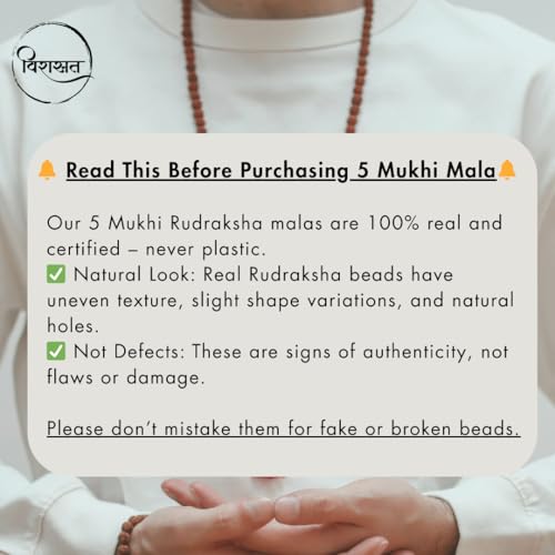 Image 3 of 5 Mukhi Rudraksha Mala 108 Beads Original Certified | Natural Panchmukhi Rudraksha Japa Mala for Men & Women | Jaap Mala for Meditation, Shiv Puja, Yoga, Prayer, Chanting | 6mm Size