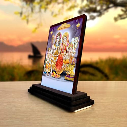 Image 3 of Shiv Parivar Printed Wooden Idol for Car Dashboard & Home Decor (7.5 x 10 cm) - Lord Shiva, MATA Parvati, Ganesha & Kartikeya Spiritual Showpiece - Religious Figurine for Protection & Blessing