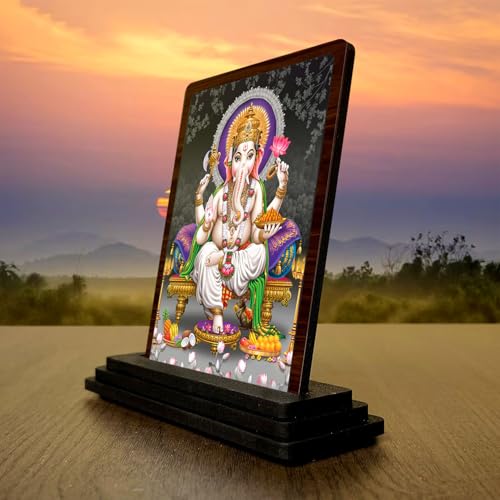 Image 3 of Lord Ganesha Small Wooden Idol 4x5 Inch Serene Meditation HD Printed Home Decor