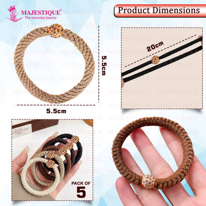 Image 2 of Majestique Thick Woven Hair Elastics With Glitter Beads - Multicolor