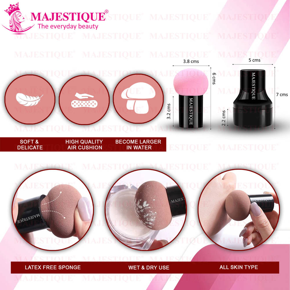 Image 2 of Majestique Mushroom Head Sponge With Handle Case, Powder Puff For Dual-Use Dry & Wet- Color May Vary