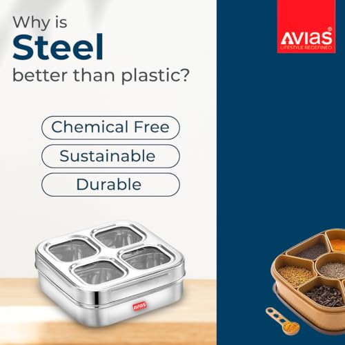 Image 4 of AVIAS 4-in-1 Stainless Steel Masala/Spice Box
