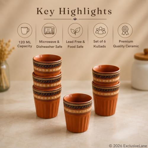 Image 6 of ExclusiveLane Terra Tones Ceramic Kullad Cups Set of 6 (120 ml)