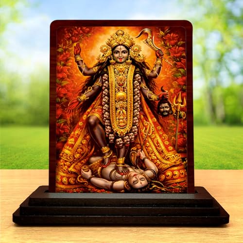 Image 2 of HD Printed Kali MATA Wooden Idol 4x5 Inch Classic Devotional Spiritual Showpiece