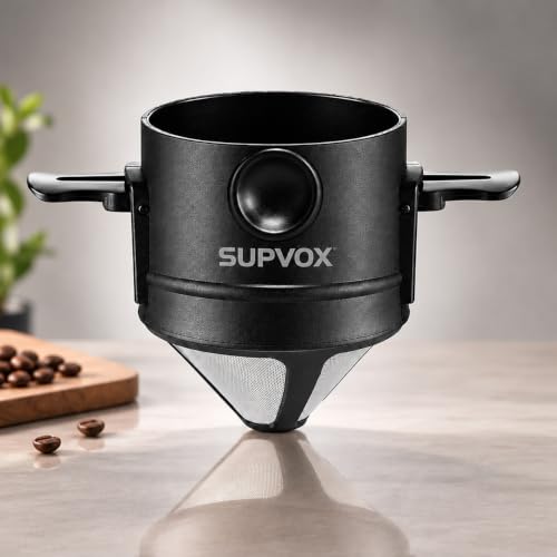 Image 1 of Default Title for the product HASTHIP Filter Coffee Maker Food Grade Stainless Steel & Plastic Coffee Dripper Double Mesh Pour Over Coffee Filter 100% Paperless Maker Foldable to Fit Most Cup Keep Coffee Flavour