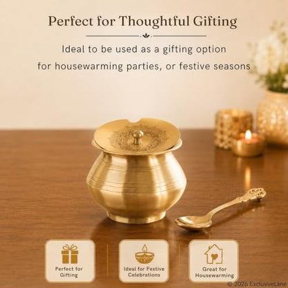 Image 7 of ExclusiveLane Gleeming Ghee Brass Pot with Spoon 380 ml