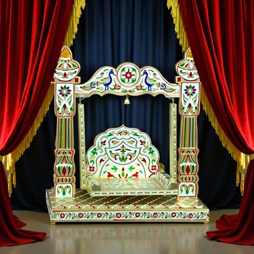 Image 5 of Handicrafts Meenakari Krishna Wooden Jhula for Laddu Gopal Idol for Home Temple