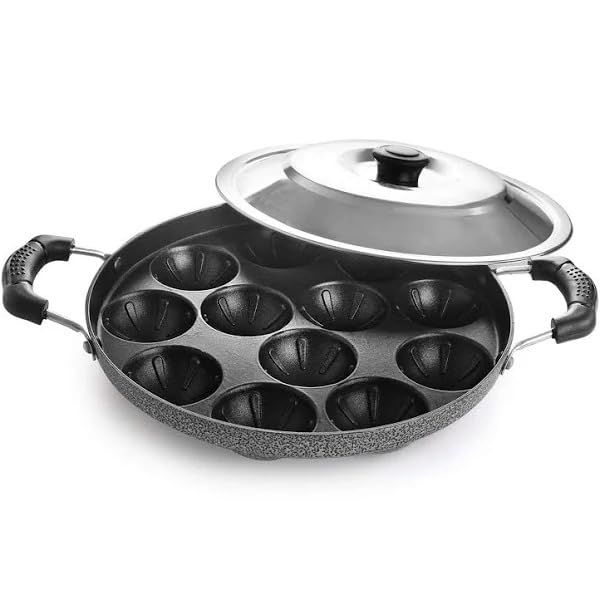 Image 1 of Default Title for the product Generic Non-Stick 12 Cavity Grill Appam Patra with Stainless Steel Lid
