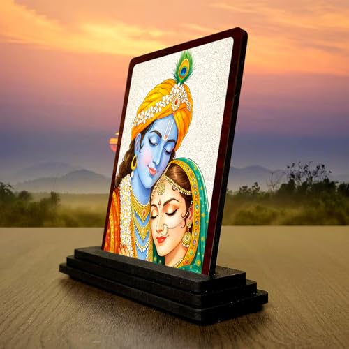 Image 3 of 4x5 Inch Radha Krishna Wooden Idol with HD Print | Premium Temple Desk & Temple Decor