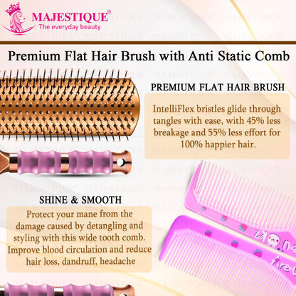 Image 3 of Majestique Premium Flat Hair Brush With Wide Tooth Comb (Set of 2)