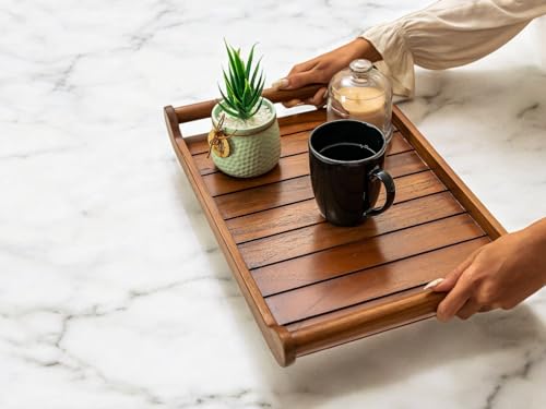 Image 6 of Vesta Homes Large Teak Wood Rectangular Serving Tray 38 X 25 X 6 Cm