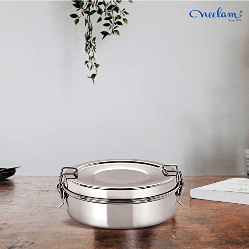 Image 4 of neelam Stainless Steel Round Double Decker Lunch Box-450 ml