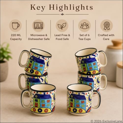 Image 4 of ExclusiveLane The Hut Hangouts Ceramic Tea Cups Set of 6 (220 ml)