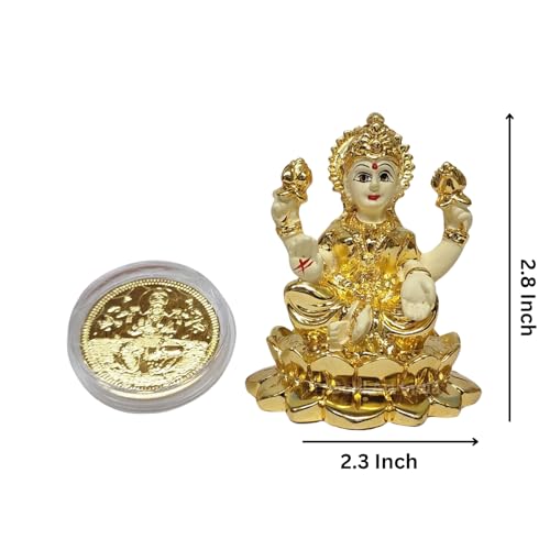 Image 5 of Gold Art India Kamal Laxmi Gold Plated Off White Idol for Home Decor With Coin 2.8" Inch