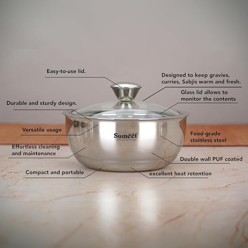 Image 3 of Sumeet Stainless Steel Insulated Gravy & Sabji Casserole Set 1L Each 2-Piece