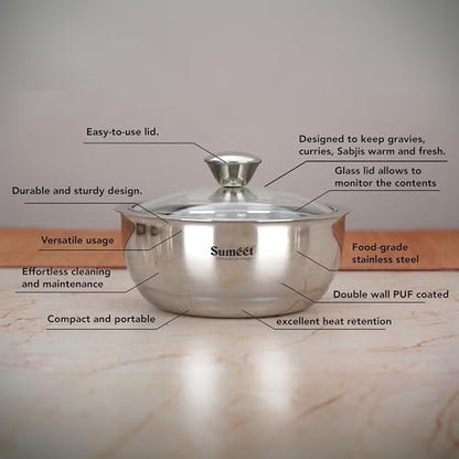 Image 3 of Sumeet Stainless Steel Insulated Gravy & Sabji Casserole Set 1L Each 2-Piece