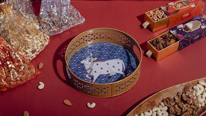 Image 2 of LILA DRY FRUITS Diwali Gift Hamper for Family and Friends with Masala Makhana, Seeds Mix, Berries Mix Deepawali Hampers for Festive Corporate Wedding Gifting with Premium Net Round Tray Gift Hamper 4