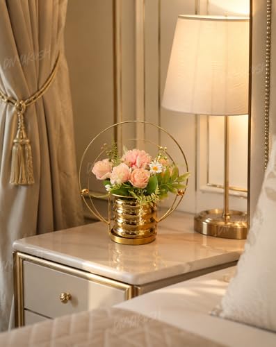 Image 7 of Divyakosh Artificial Flower Vase, Metal Golden Ring with Pre Fixed Flowers, Gift Item, Showpiece | Home Decoration Items for Living Room | Aesthetic Home Decor, Vase for Home Decor'
