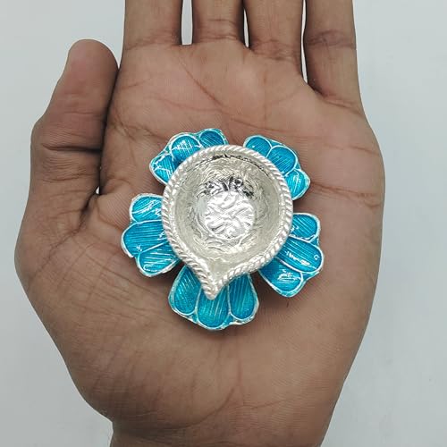 Image 3 of Dista Silvers Silver Fancy Diya Flower Pattern Blue 26.83g