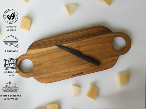 Image 5 of Vesta Homes Wooden Platter, Serving Board, Charcuterie, and Cheese and Cutting Board for Kitchen | Natural Acacia Wood | 61x23x1.5 cm