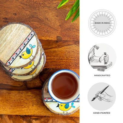 Image 4 of ExclusiveLane Yellow Sparrows Handpainted Decorative Wooden Coasters Set of 4