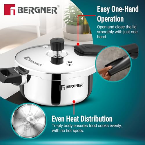 Image 7 of BERGNER Argent Classic Triply Stainless Steel Outer Lid Pressure Pan 3.5 Liters