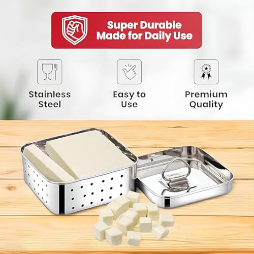 Image 4 of AadiVeer Stainless Steel Paneer Maker | Tofu Maker Square Mould, Paneer Press With Lid | Whey Seperator | Small Size - 300ml