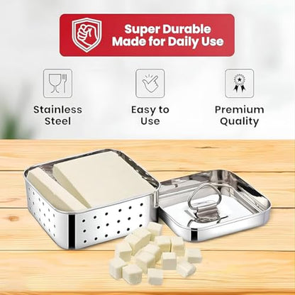 Image 4 of AadiVeer Stainless Steel Paneer Maker | Tofu Maker Square Mould, Paneer Press With Lid | Whey Seperator | Small Size - 300ml