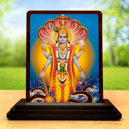 Image 2 of 4x5 Inch Sheshnag Vishnu Wooden Idol with HD Print | Calm Energy Desk & Temple Decor