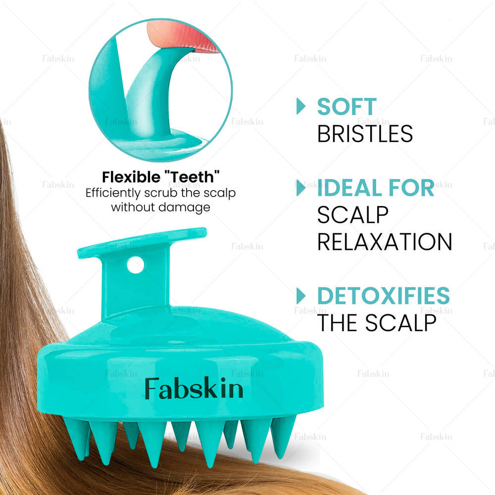 Image 2 of Fabskin Hair Scalp Massager & Shampoo Hair Brush Prevents Dandruff - Aqua Green