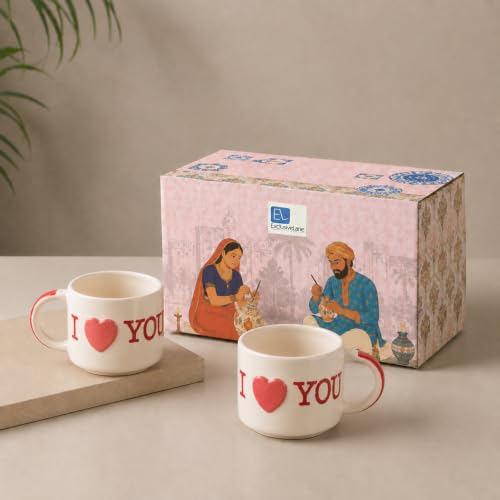 Image 1 of Default Title for the product ExclusiveLane 'I Love You' Ceramic Coffee Mug Set of 2 (265 ml)