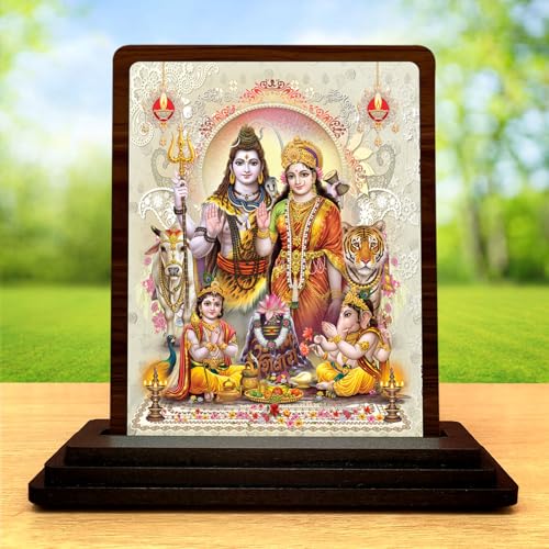 Image 2 of 4x5 Inch Shiv Parivar Wooden Idol with HD Print | Peaceful Aura Desk & Temple Decor