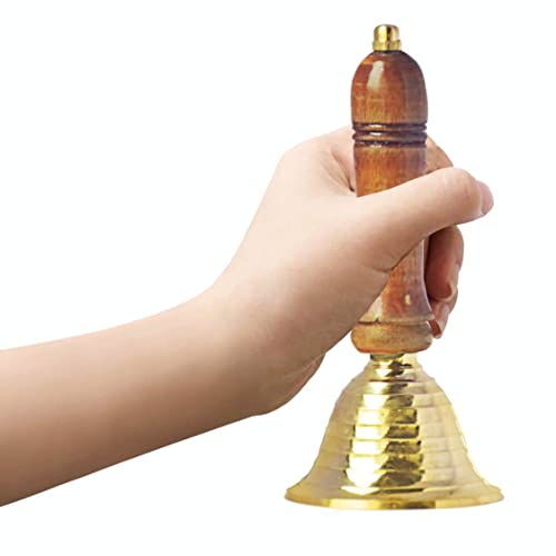 Image 4 of Pure Source India Brass Pooja Bell, With Wood Handle (6.5 Inch, Gold)