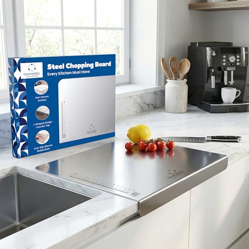 Image 1 of Default Title for the product HomeWiz Large Steel Chopping Board for Kitchen - 100% Stainless Steel Cutting Board | Heavy Duty Chopping Board | Non-Porous Hygienic Surface for Vegetables, Meat & Fish, Rust-Resistant | 41 x 31 cm